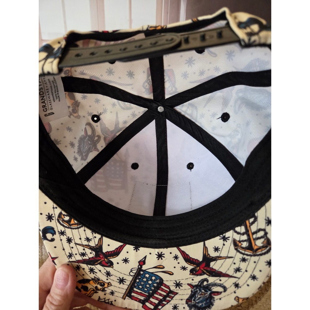 Bold Mariner Brewing Company Tattoo Flash Print Snapback Hat Cream Flat Brim - Picture 6 of 11
